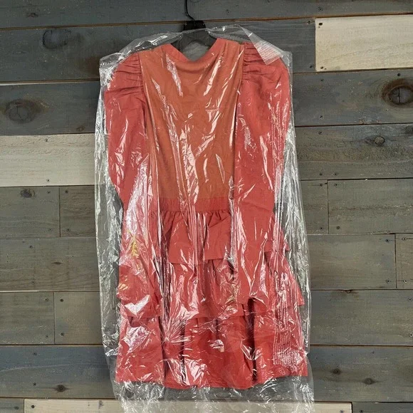 NWT $395 Ulla Johnson Amiri Puff Sleeve Tiered Mini Dress Orange S - Picture 4 of 9